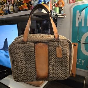 Vintage Coach Signature C Jacquard Canvas Leather Travel Cosmetic Toiletry Bag
